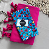 Pink Handloom Khadi Cotton Saree With Heart Print Blouse